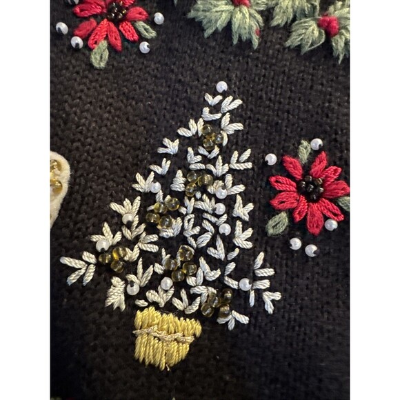 Vtg Tiara International Christmas Cardigan Sweater Embroidered And Beaded Size M - Picture 5 of 16
